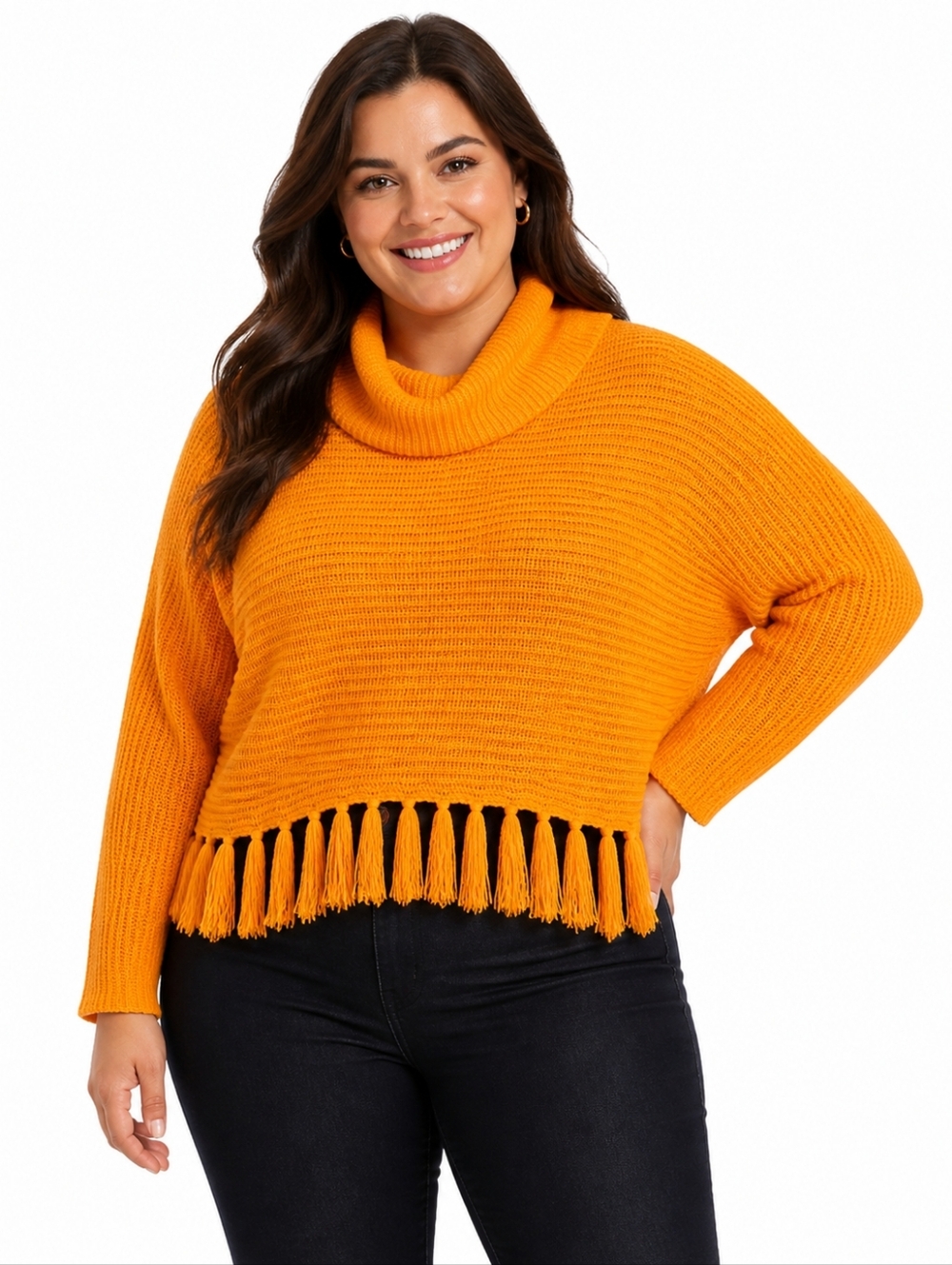 Lane Bryant Bright Marigold Cowl Neck Fringe Sweater Size 22/24